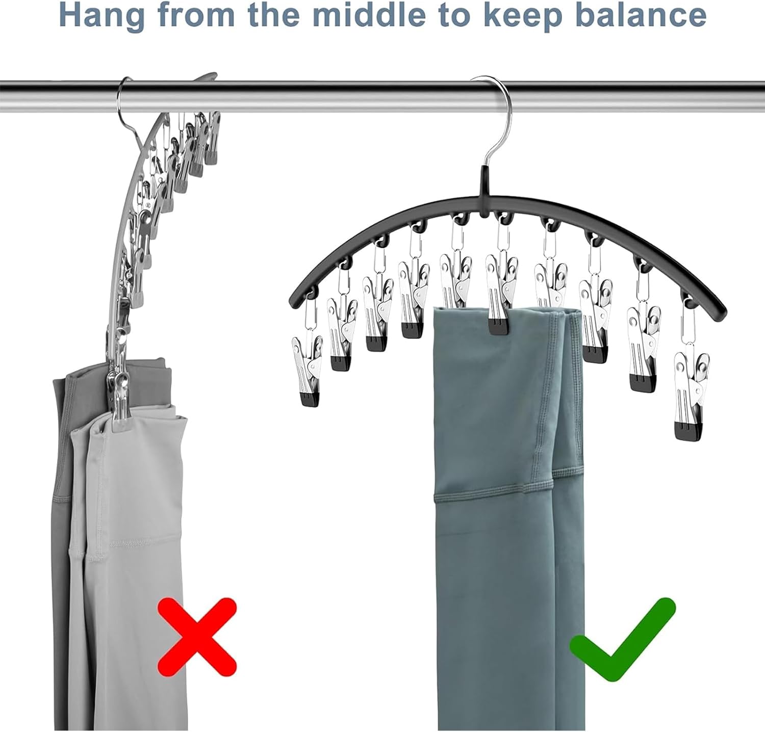 Volnamal Legging Organizer for Closet.2 Pack Metal Yoga Pants Hangers w/10 Clips Hold 20 Leggings.Space Saving Hanging Closet Organizer Clothes Hanger College Dorm Essentials Apartment Essential.Black - Image 5