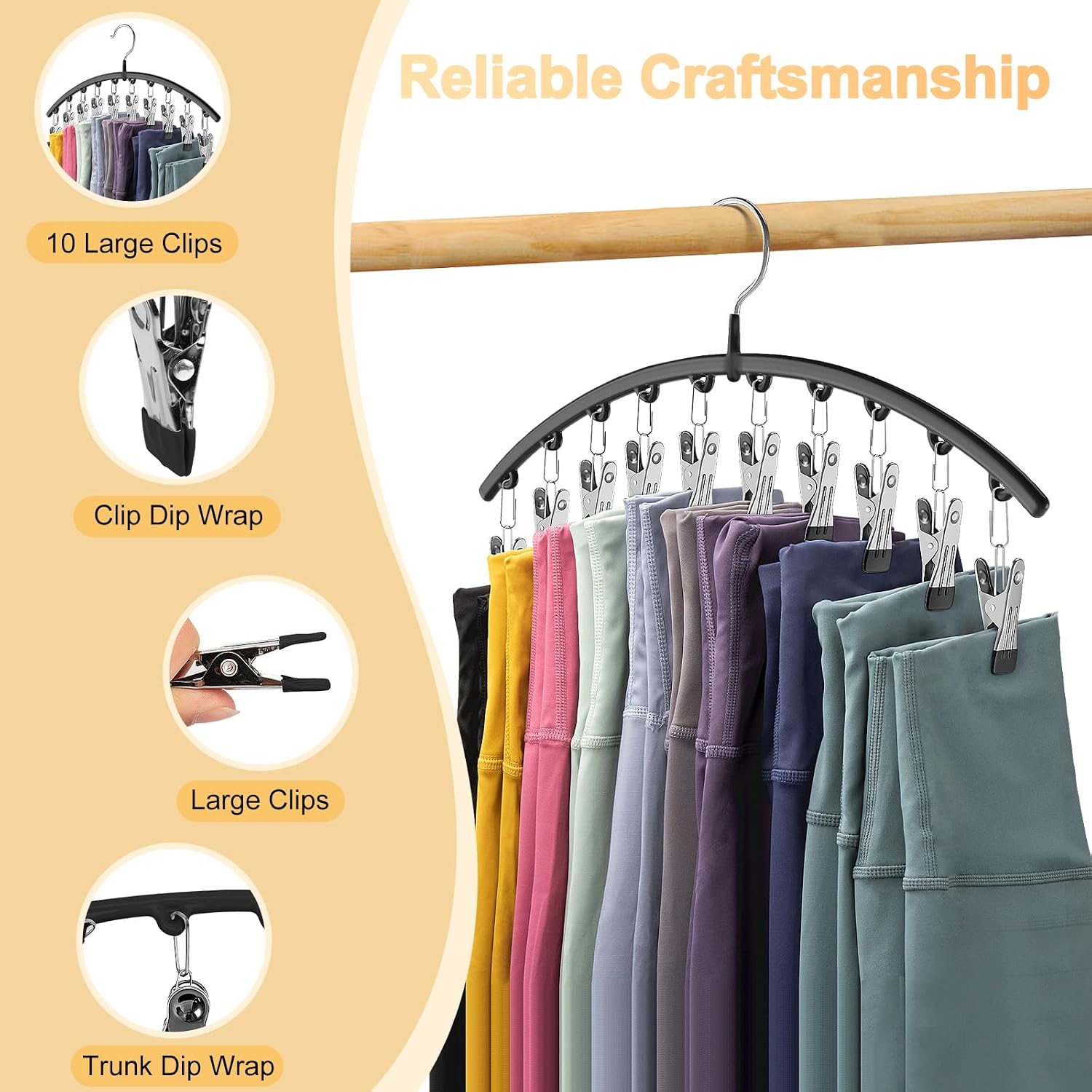 Volnamal Legging Organizer for Closet.2 Pack Metal Yoga Pants Hangers w/10 Clips Hold 20 Leggings.Space Saving Hanging Closet Organizer Clothes Hanger College Dorm Essentials Apartment Essential.Black - Image 6