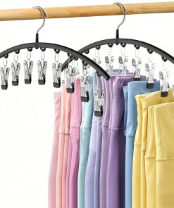 Volnamal Legging Organizer for Closet.2 Pack Metal Yoga Pants Hangers w/10 Clips Hold 20 Leggings.Space Saving Hanging Closet Organizer Clothes Hanger College Dorm Essentials Apartment Essential.Black